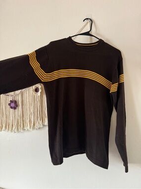 Men's Black Crewneck Sweater with Yellow Stripe Detail